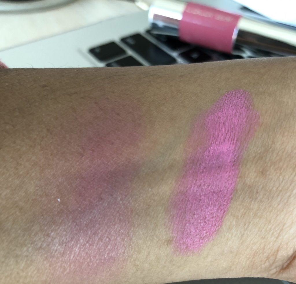 Colorbar All Day Pink Sugar Lip and Cheek Stick Swatch- Dark and blended